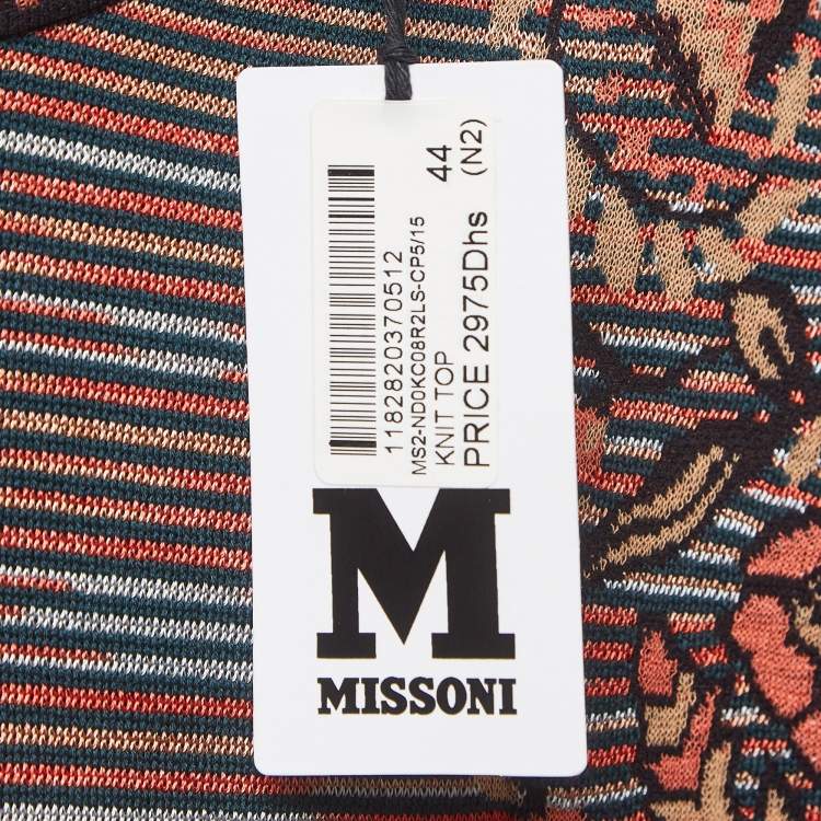 Pre Owned M Missoni Brown Floral Intarsia Knit Long Sleeve Top M