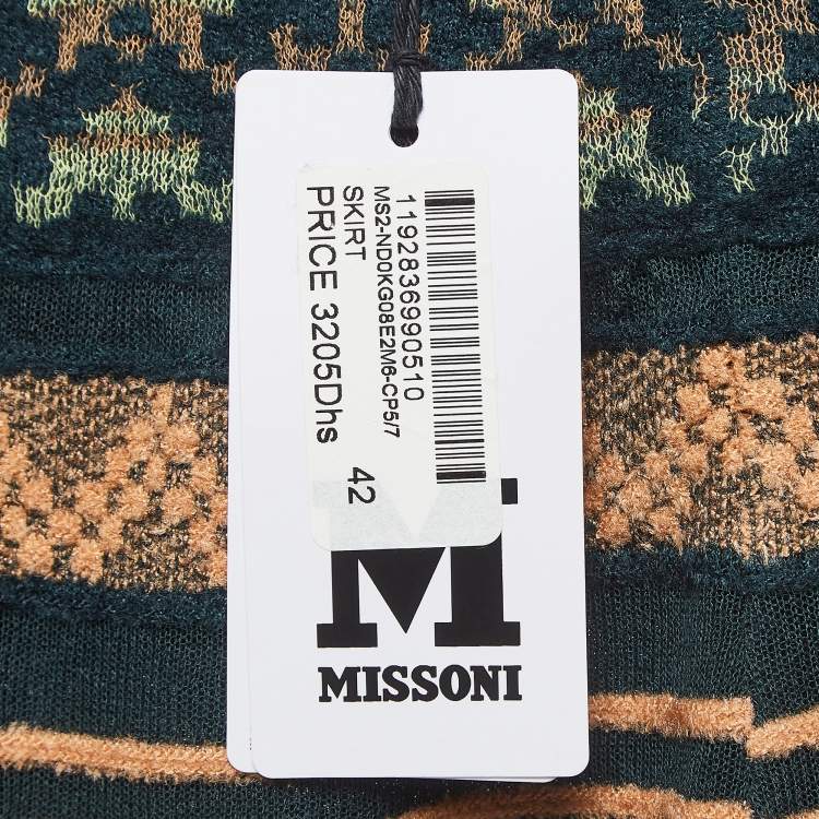 Pre Owned M Missoni Green Stripe Knit Midi Skirt M