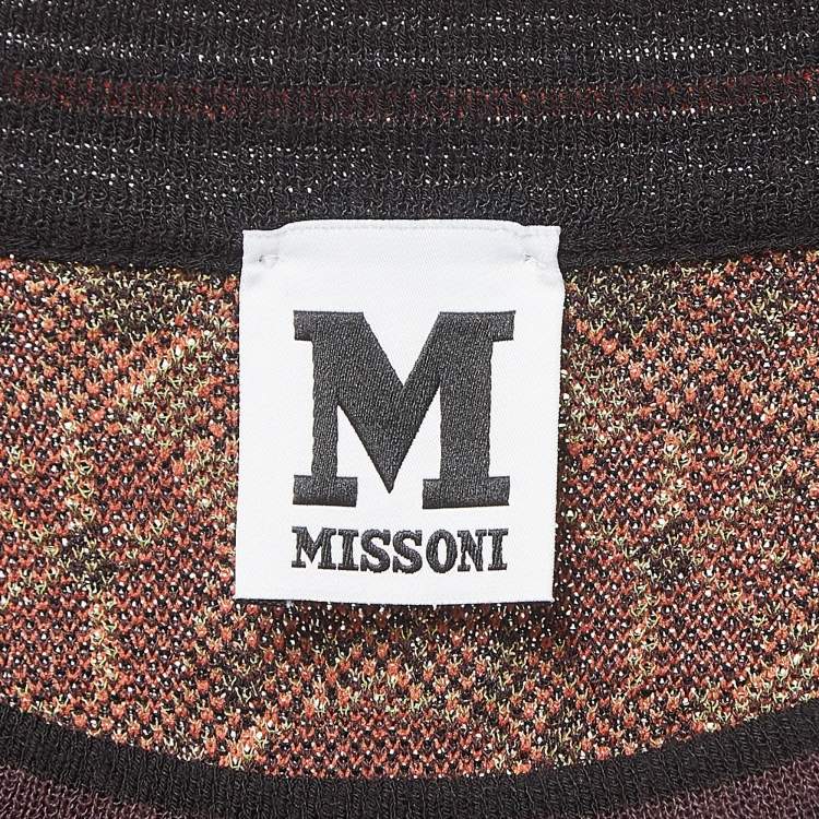 Pre Owned M Missoni Burgundy Floral Intarsia Knit Short Sleeve Midi Dress S