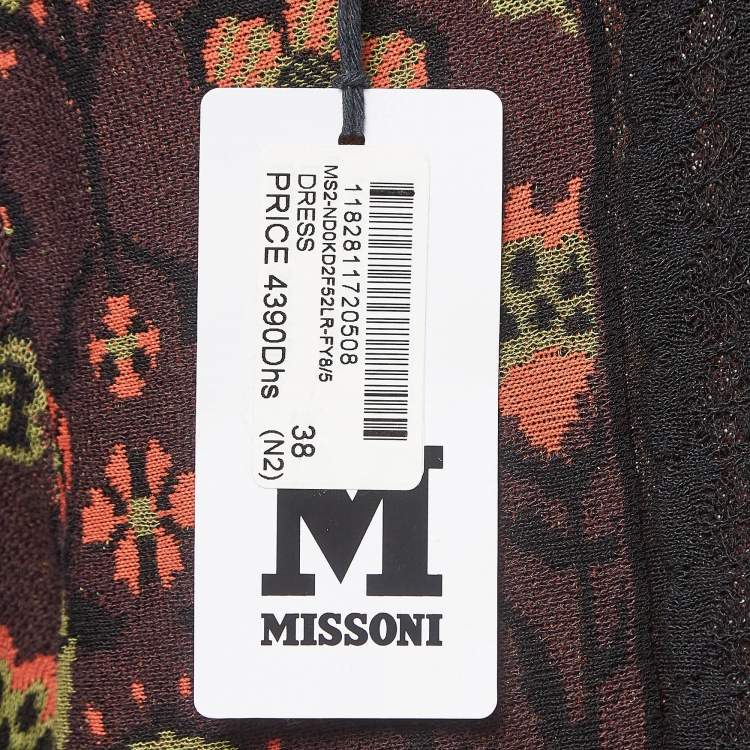 Pre Owned M Missoni Burgundy Floral Intarsia Knit Short Sleeve Midi Dress S