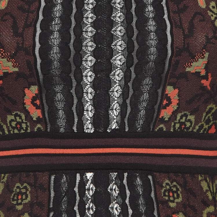 Pre Owned M Missoni Burgundy Floral Intarsia Knit Short Sleeve Midi Dress S