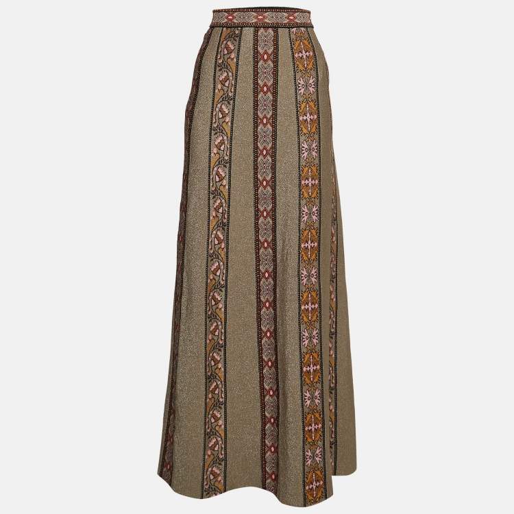 Pre Owned M Missoni Multicolor Stripe Lurex Knit Flared Midi Skirt L