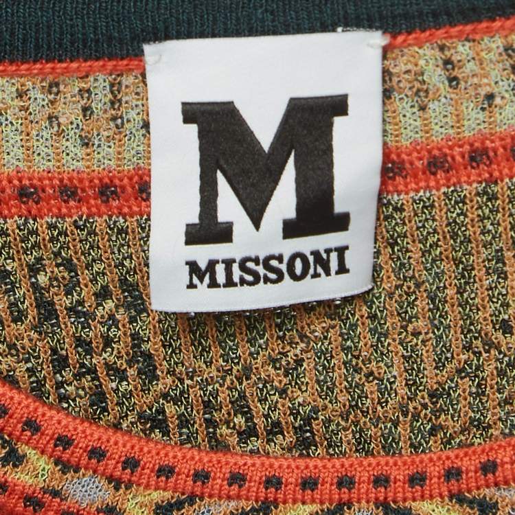 Pre Owned M Missoni Green Floral Pattern Knit Long Sleeve Top M