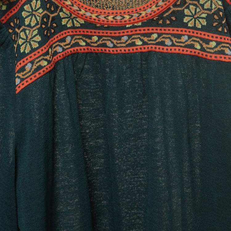 Pre Owned M Missoni Green Floral Pattern Knit Long Sleeve Top M