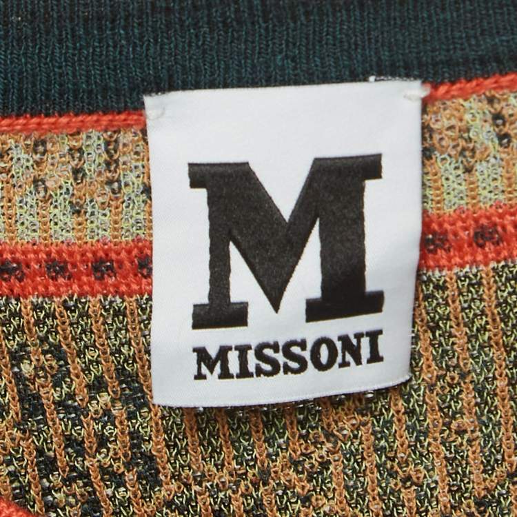 Pre Owned M Missoni Green Floral Pattern Knit Long Sleeve Top L