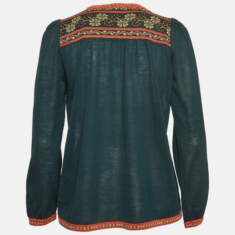 Pre Owned M Missoni Green Floral Pattern Knit Long Sleeve Top L