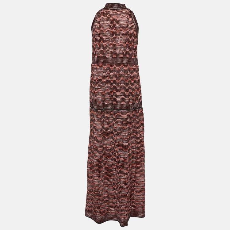 Pre Owned M Missoni Black/Red Patterned Lurex Knit Sleeveless Maxi Dress M