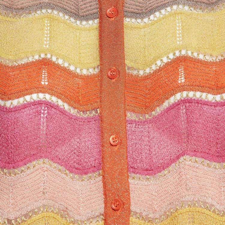 Pre Owned M Missoni Multicolor Chevron Pattern Lurex Knit Cardigan L
