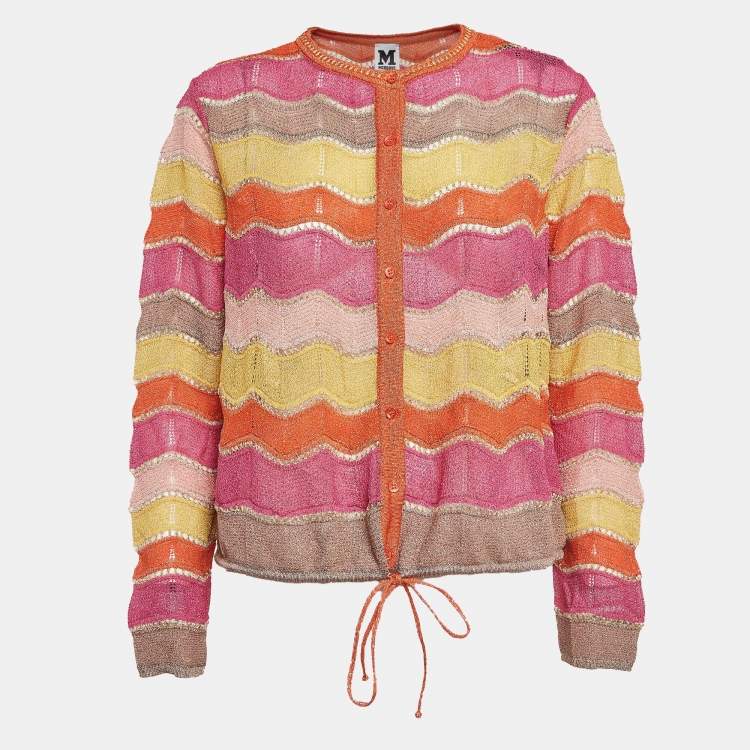 Pre Owned M Missoni Multicolor Chevron Pattern Lurex Knit Cardigan L