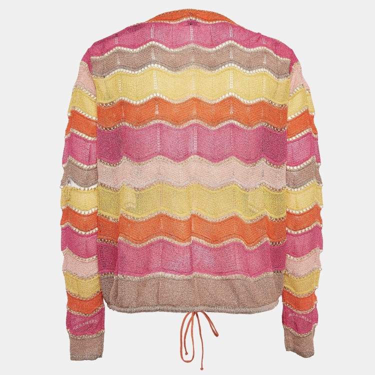 Pre Owned M Missoni Multicolor Chevron Pattern Lurex Knit Cardigan L