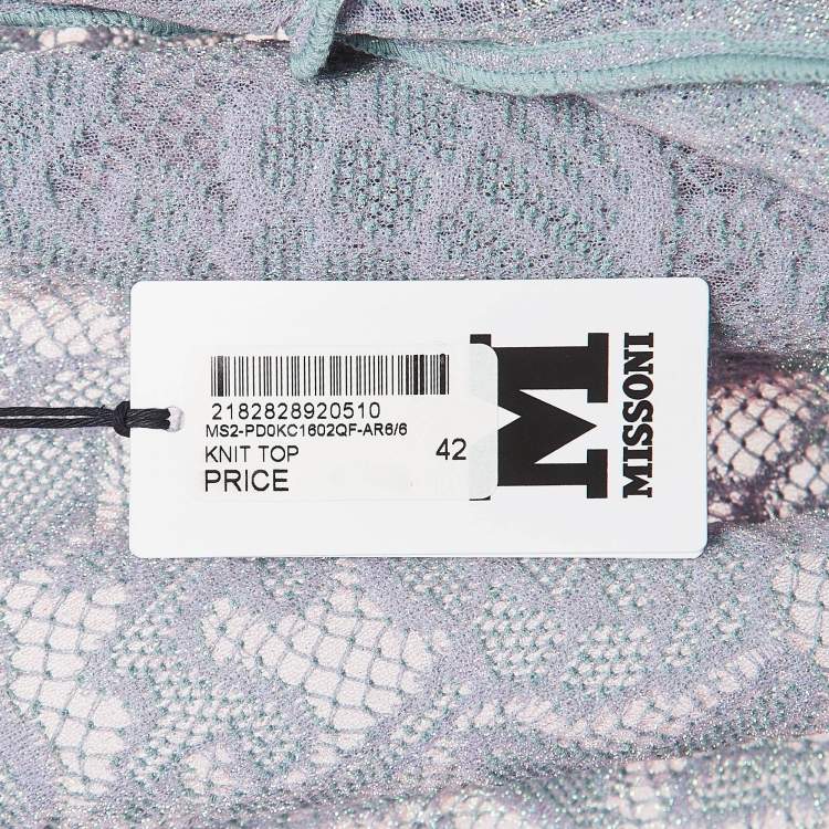 Pre Owned M Missoni Blue Sea Shell Pattern Lurex Knit Cap Sleeve Top M