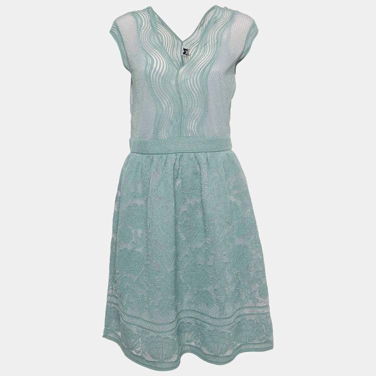 Pre Owned M Missoni Green Patterned Lurex Knit Short Dress S