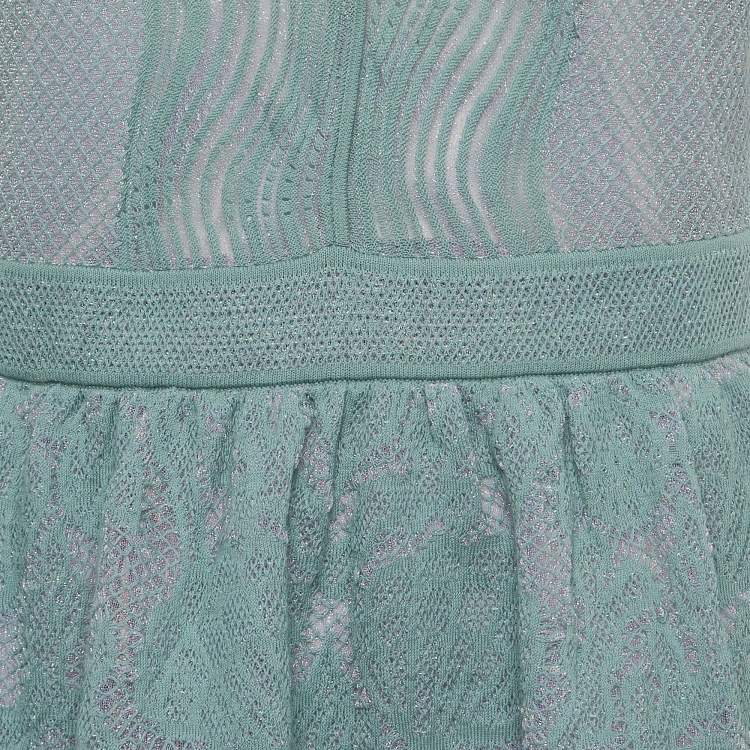 Pre Owned M Missoni Green Patterned Lurex Knit Short Dress S