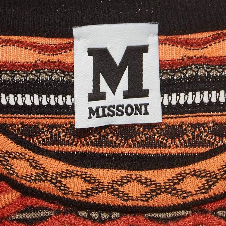 Pre Owned M Missoni Orange Patterned Knit Top S