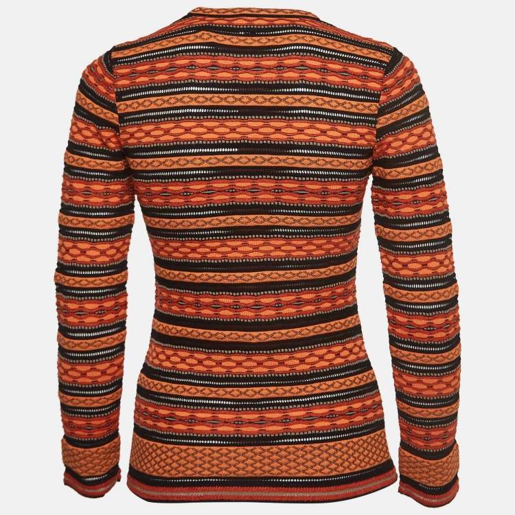 Pre Owned M Missoni Orange Patterned Knit Top S