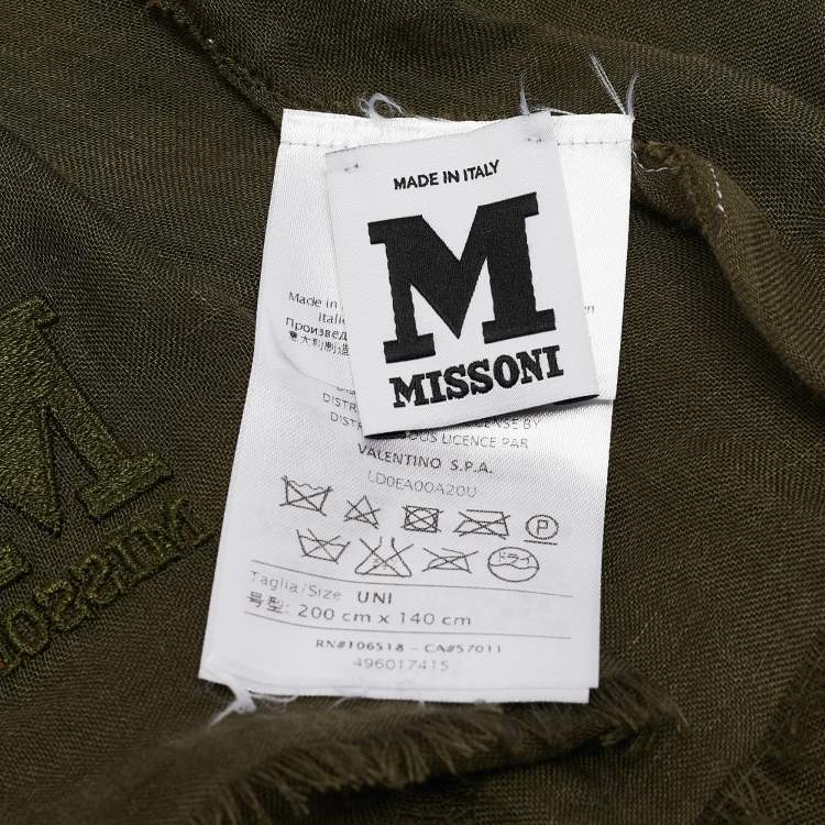 Pre Owned M Missoni Khaki Green Modal Shawl One Size 