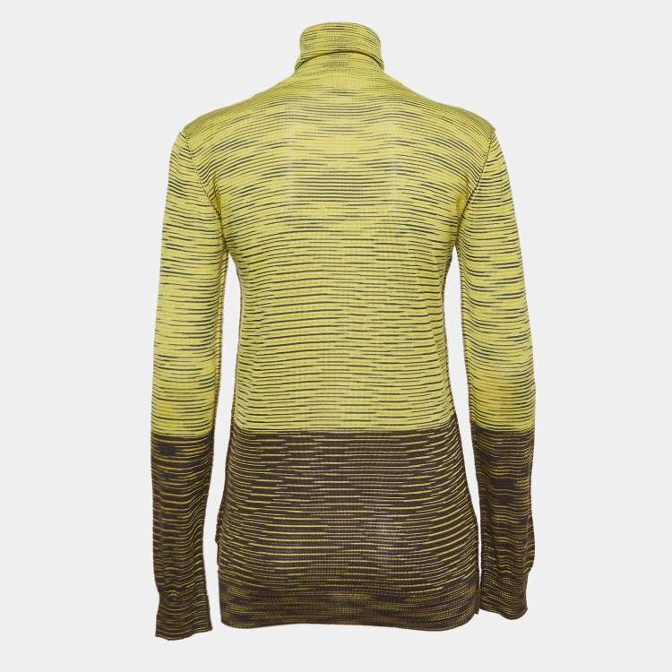 Pre Owned M Missoni Yellow/Brown Patterned Knit Turtle Neck Sweater L