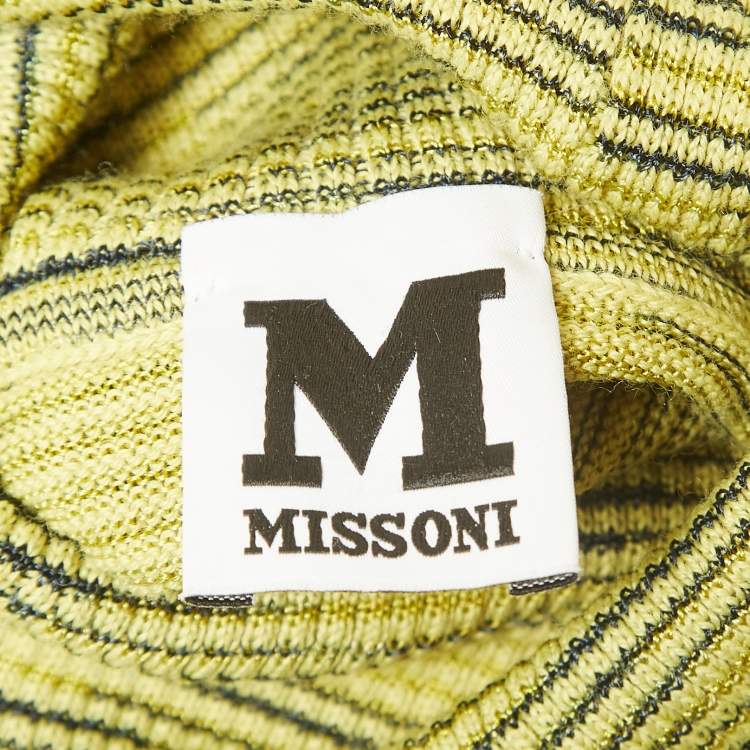 Pre Owned M Missoni Yellow/Brown Patterned Knit Turtle Neck Sweater L