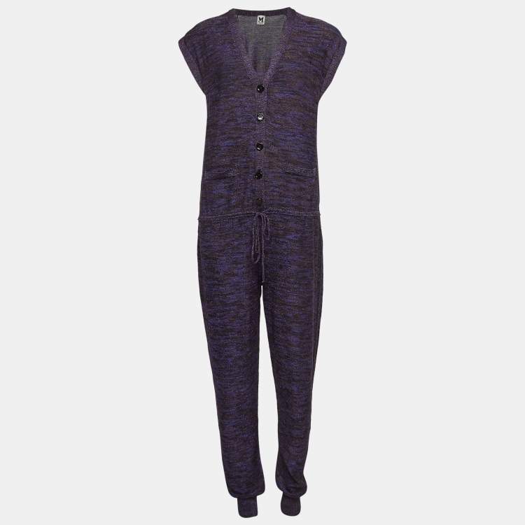 Pre Owned M Missoni Purple Patterned Lurex Knit Cardigan & Playsuit Set L