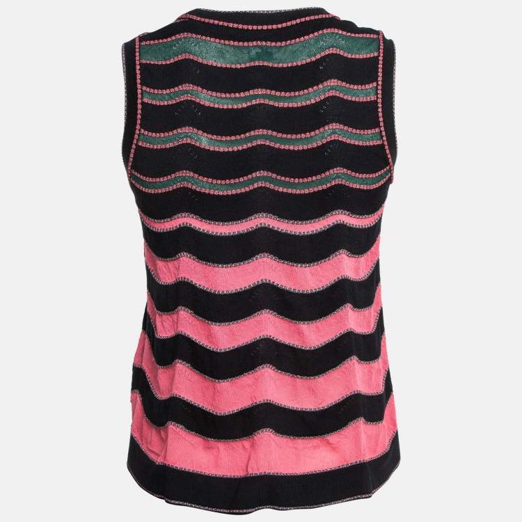 Pre Owned M Missoni Pink/Black Patterned Lurex Knit Tank Top S