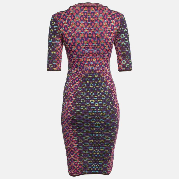 مملوكة مسبقًا M Missoni Multicolor Patterned Knit Midi Dress S