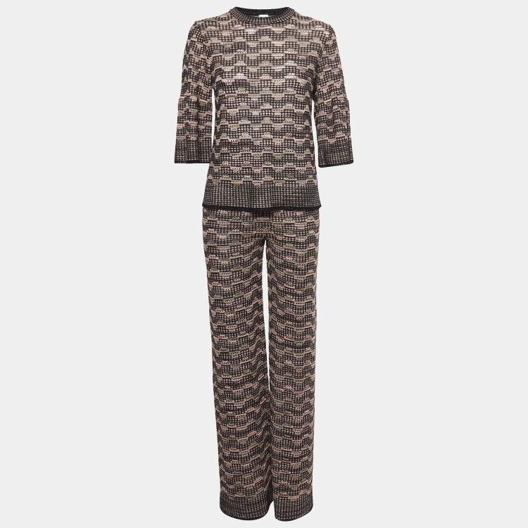 Pre Owned M Missoni Pink/Black Patterned Lurex Knit Top and Pants Set S