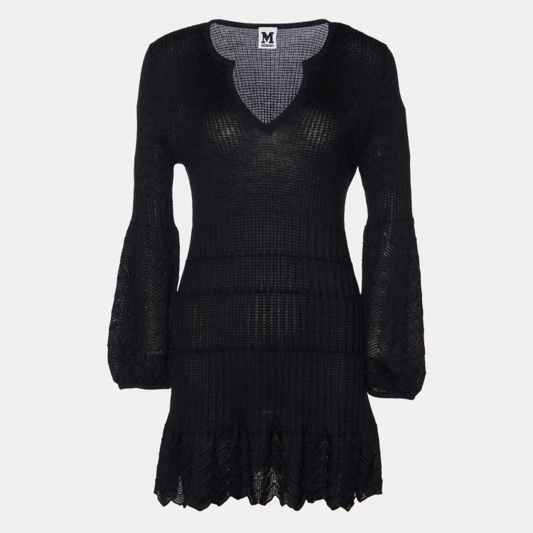 Pre Owned M Missoni Black Patterned Wool Blend Knit Mini Dress M
