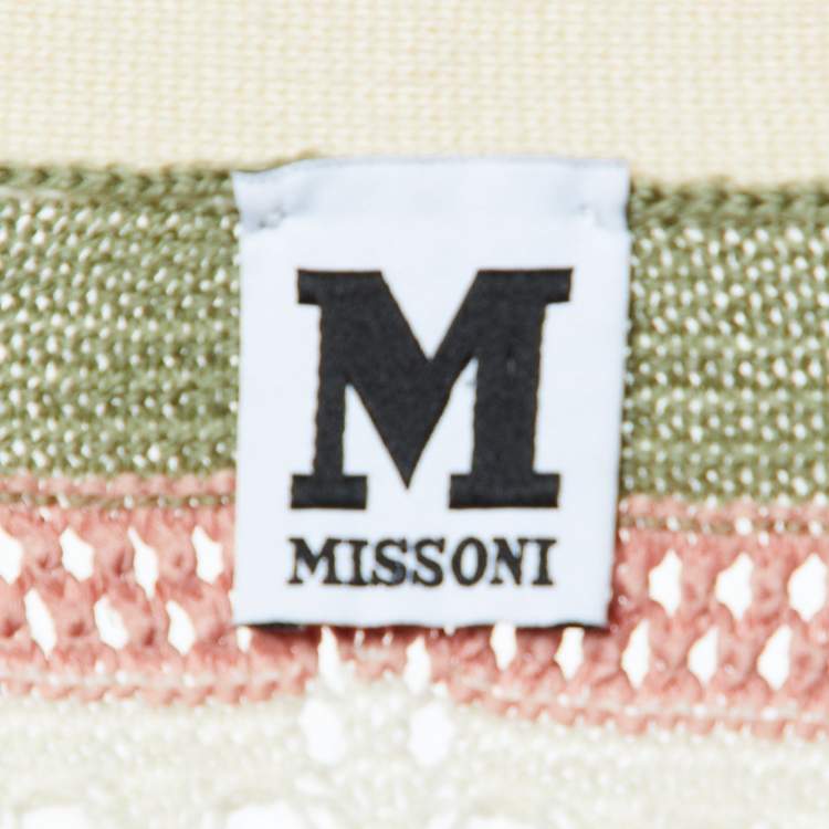Pre Owned M Missoni Cream Chevron Pointelle Knit Belted Cardigan M