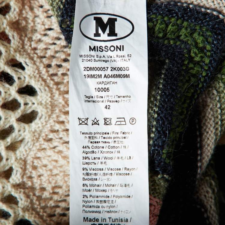 Pre Owned M Missoni Cream Chevron Pointelle Knit Belted Cardigan M