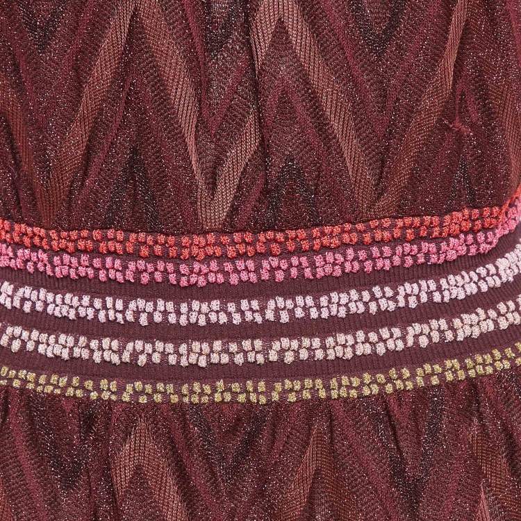 Pre Owned M Missoni Burgundy Lurex Knit Flared Blouse S