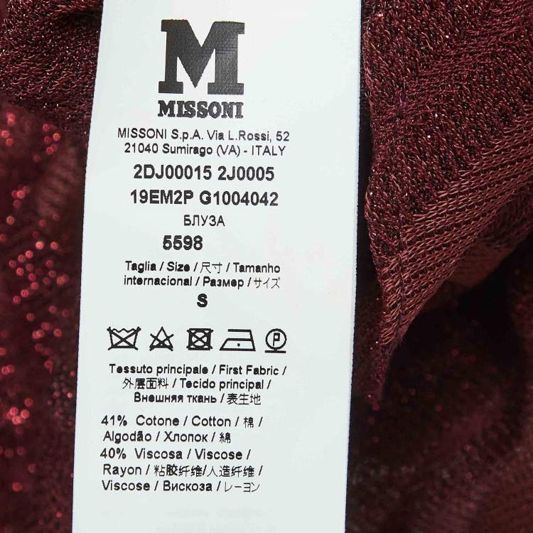 Pre Owned M Missoni Burgundy Lurex Knit Flared Blouse S