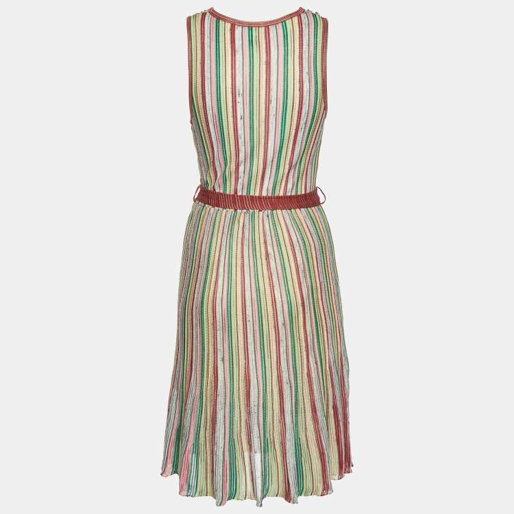 مملوكة مسبقًا M Missoni Multicolor Patterned Knit V Neck Sleeveless Short Dress S
