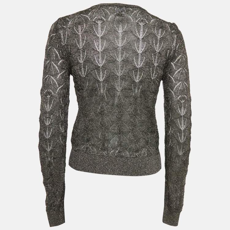 Pre Owned M Missoni Black/Gold Lurex Knit Buttoned Front Cardigan M