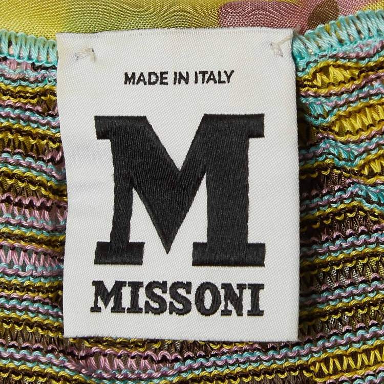 Pre Owned M Missoni Blue/Yellow Knit and Silk Halter Neck Tie-Up Top L
