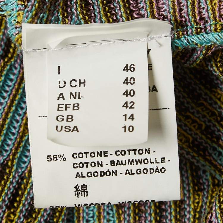 Pre Owned M Missoni Blue/Yellow Knit and Silk Halter Neck Tie-Up Top L