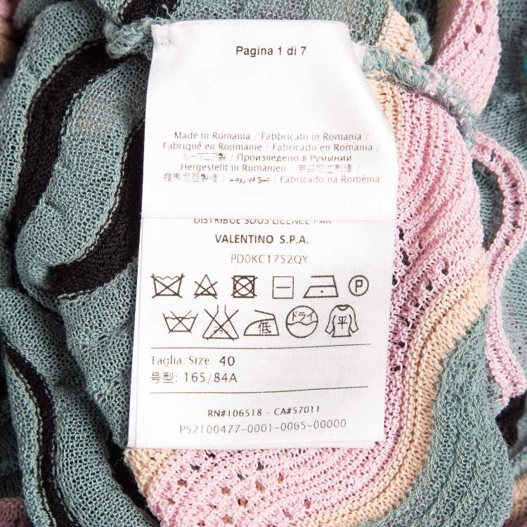 Pre Owned M Missoni Blue/Multicolor Patterned Knit Round Neck Top S