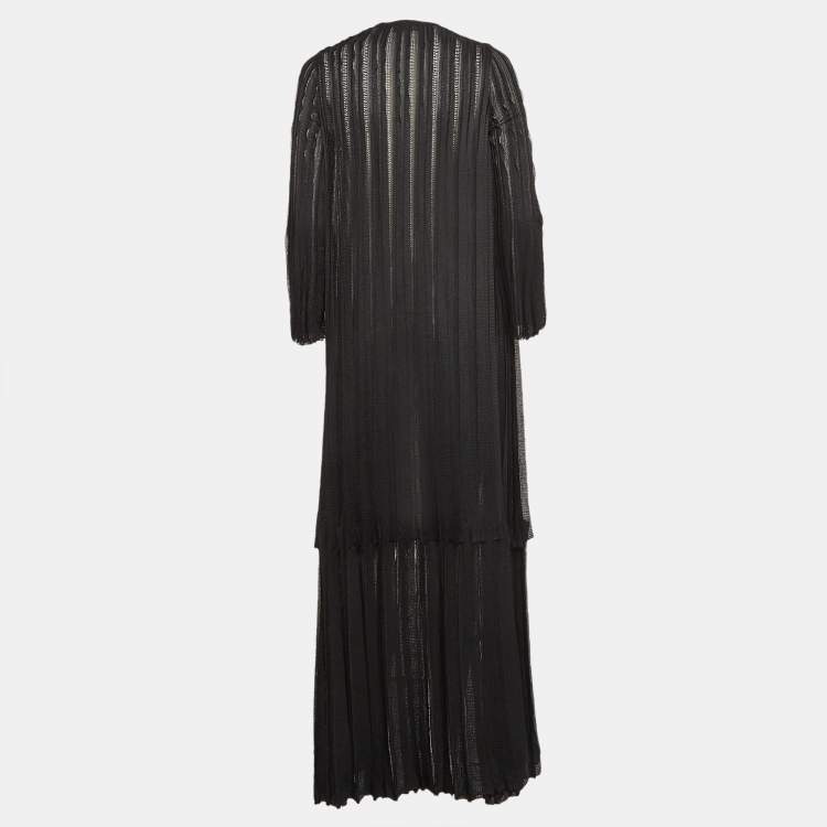 Pre Owned M Missoni Black Pinhole Patterned Knit Long Cardigan S