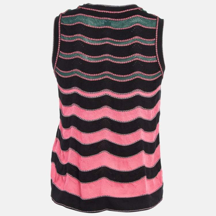 Pre Owned M Missoni Black/Multicolor Patterned Knit Sleeveless Top S 