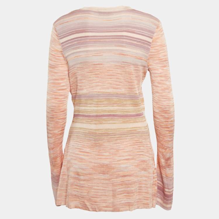 Pre Owned M Missoni Pink Stripe Knit Button Front Cardigan M