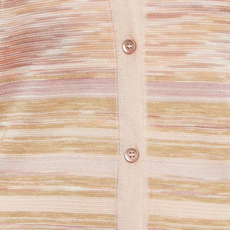 Pre Owned M Missoni Pink Stripe Knit Button Front Cardigan M