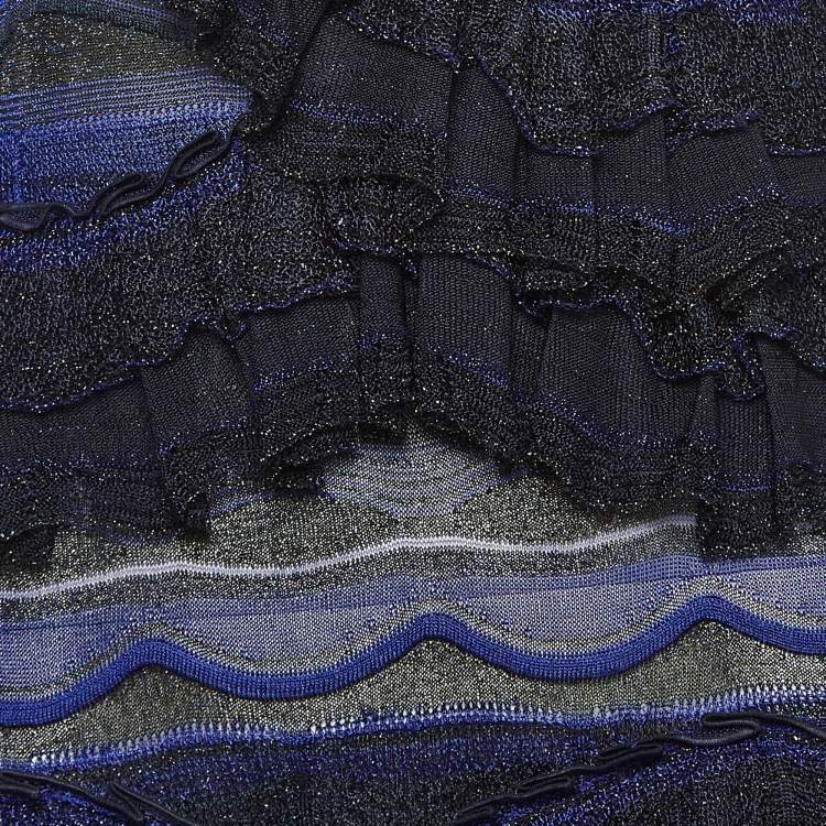 Pre Owned Missoni Blue/Black Lurex Knit Ruffled Sleeveless Dress M