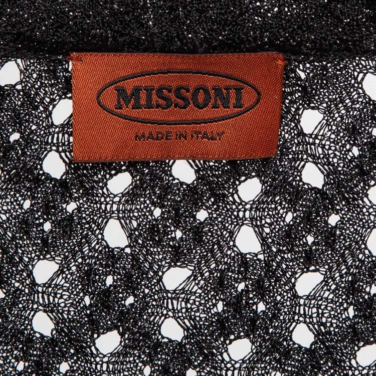 Pre Owned  Missoni Black/White Perforated Lurex Knit Button Front Long Cardigan S