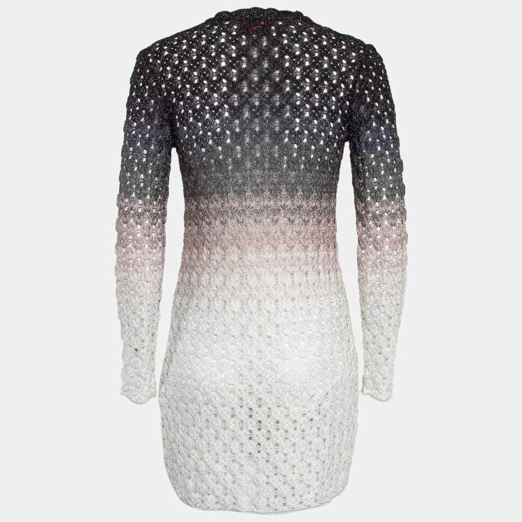Pre Owned  Missoni Black/White Perforated Lurex Knit Button Front Long Cardigan S