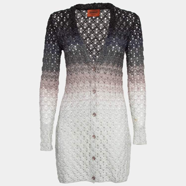 Pre Owned  Missoni Black/White Perforated Lurex Knit Button Front Long Cardigan S