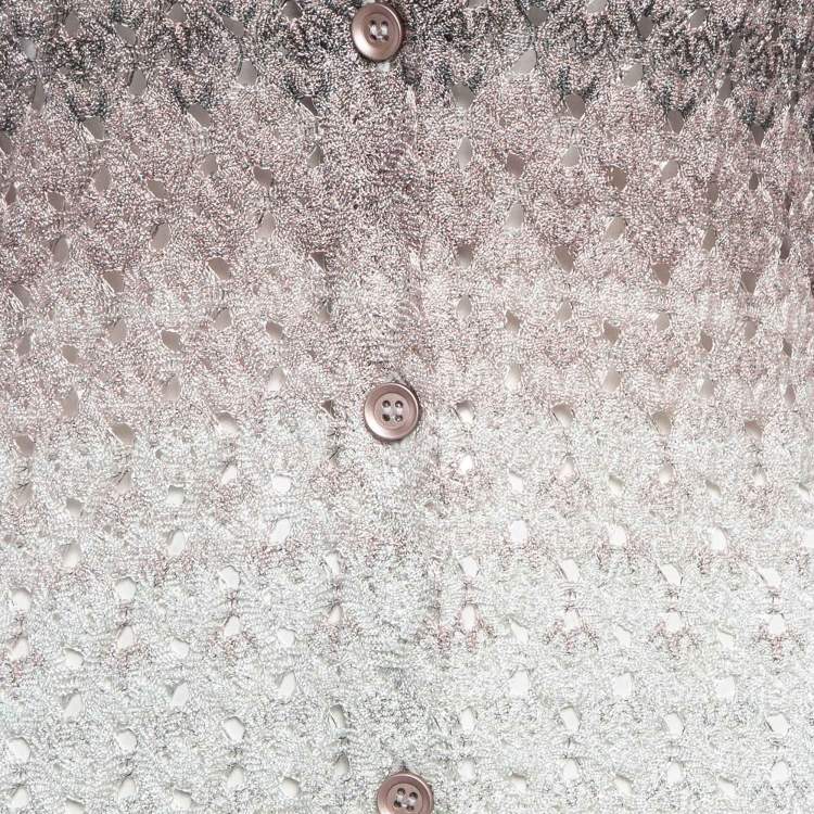 Pre Owned  Missoni Black/White Perforated Lurex Knit Button Front Long Cardigan S
