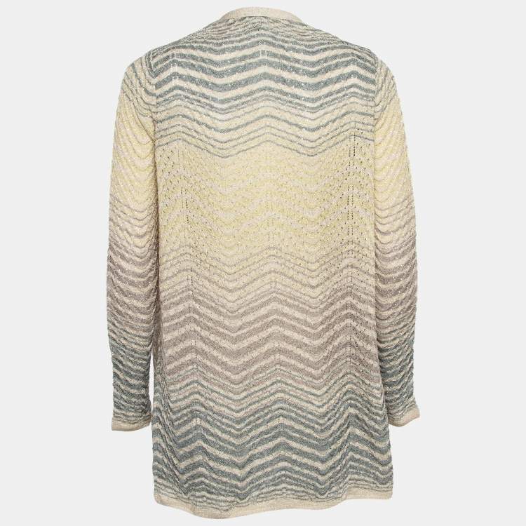Pre Owned M Missoni Beige Pinhole/Wave Patterned Knit Cardigan M