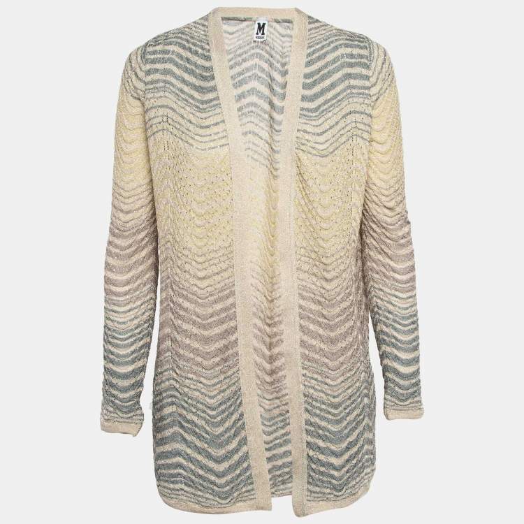 Pre Owned M Missoni Beige Pinhole/Wave Patterned Knit Cardigan M