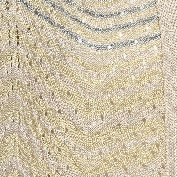 Pre Owned M Missoni Beige Pinhole/Wave Patterned Knit Cardigan M