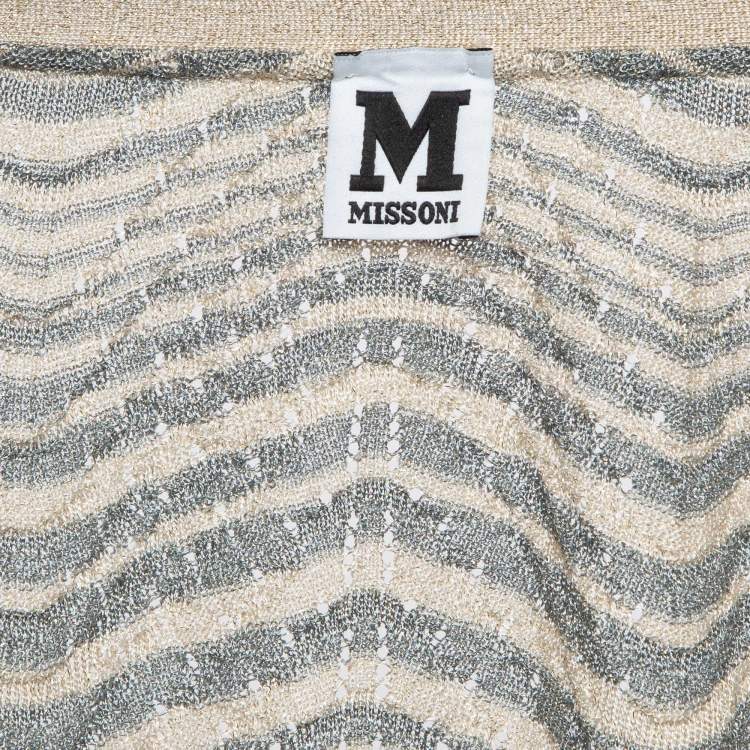 Pre Owned M Missoni Beige Pinhole/Wave Patterned Knit Cardigan M