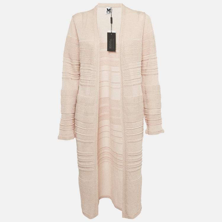 Pre Owned M Missoni Pink Patterned Lurex Knit Front Open Long Cardigan S